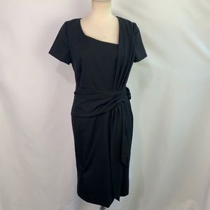 Carolina Herrera black pleated belted drape dress
